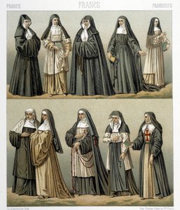 Costumes de nonnes en France au 18e siècle. Illustration dans « Le costume historique » par Racinet