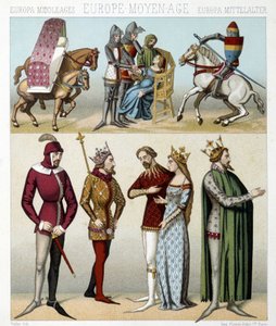 Costumes du Moyen Âge en France. Illustration dans « Le costume historique » par Racinet - Albert Charles August Racinet