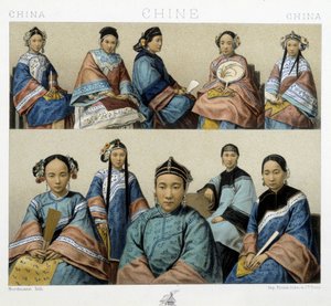 Différents types de femmes en Chine - dans "Le costume historique" par Racinet - Albert Charles August Racinet
