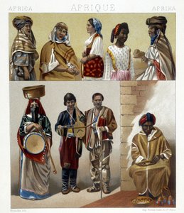 Costumes égyptiens. Illustration dans « Le costume historique » par Racinet - Albert Charles August Racinet