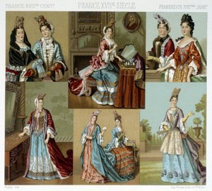 Mode et coiffure en France au XVIIIe siècle - dans « Le costume historique » par Racinet, fin XIXe siècle - Albert Charles August Racinet