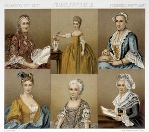 Mode féminine française au 18e siècle. Illustration dans « Le costume historique » par Racinet - Albert Charles August Racinet