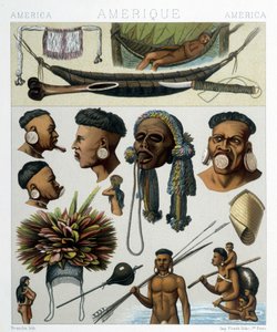 Peuples indigènes du Brésil et du Paraguay. Illustration dans « Le costume historique » de Racinet