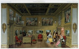 Hommes et femmes dans une maison riche du 18e siècle. Illustration dans « Le costume historique » par Racinet - Albert Charles August Racinet