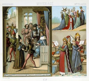 Moyen Âge : la cour royale, les dames nobles, les dames instruites - dans « Le costume historique » par Racinet