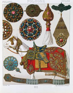 Ornements polonais, chevaliers hussards, lithographie tirée du Costume historique de Schmidt, Volume V