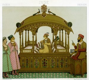 Trône des empereurs moghols. Planche chromolithographique - dans « Le costume historique » de Racinet