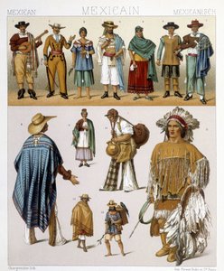 Costumes traditionnels mexicains. Illustration dans "Le costume historique" par Racinet - Albert Charles August Racinet
