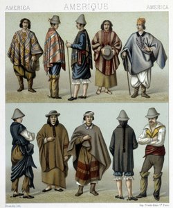 Costumes traditionnels du Chili. Illustration dans « Le costume historique » de Racinet