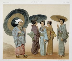 Costumes traditionnels des femmes japonaises. Illustration dans « Le costume historique » par Racinet - Albert Charles August Racinet