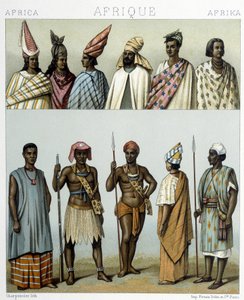 Costumes traditionnels du Sénégal. Illustration dans "Le costume historique" par Racinet - Albert Charles August Racinet