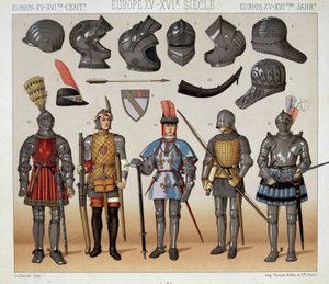Guerriers du 15ème-17ème siècle - dans « Le costume historique » par Racinet - Albert Charles August Racinet