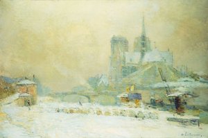 Vue de Notre-Dame, Paris, depuis le Quai de la Tournelle : Effet de neige - Albert Charles Lebourg