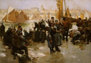 Le départ de la flotte de pêche, Boulogne, 1891 - Albert Chevallier Tayler