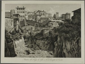 Scène du temple de Vesta à Tivoli face aux cascades - Albert Christoph Dies
