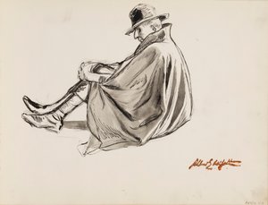 Homme assis avec une cape - Albert Edelfelt