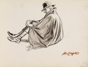 Homme assis avec une cape - Albert Edelfelt