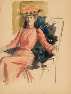Femme assise avec un chapeau