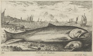 Deux saumons sur la plage (Vissen en andere zeedieren - zoutwater eerste reeks, Diverses Especes de Poissons de mer) - Albert Flamen