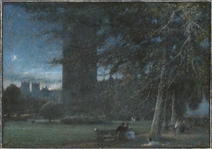 Figures sous le palais de Westminster au crépuscule - Albert Goodwin