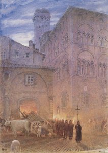 Lucques; Toscane; procession religieuse; charrette; vache; - Albert Goodwin