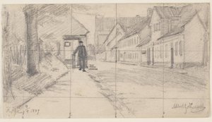 Rue à Køge avec un homme marchant