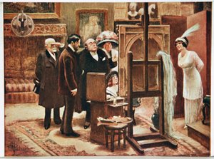 Art. Beaux-Arts. Peintre montrant sa création. Carte postale par Alfred Guillaume, France, vers 1920