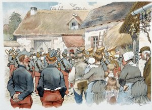 Fanfare militaire dans un village - dans "Album militaire" par Albert Guillaume (1873-1942), vers 1900 - Albert Guillaume