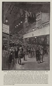 Scène de nuit dans King Street, Sydney, pendant que les résultats des élections générales en Nouvelle-Galles du Sud étaient affichés - Albert Henry Fullwood