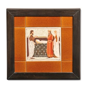 Carreau peint avec une scène médiévale - Albert Joseph (attr.to) Moore