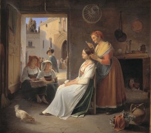 Jeune femme italienne parée par sa mère