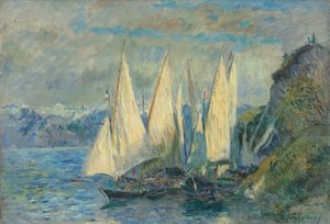Barques aux grandes voiles sur le lac Léman à Meillerie en Haute-Savoie - Albert Lebourg