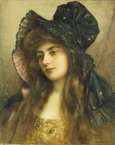 Une jeune beauté avec un chapeau noir - Albert Lynch