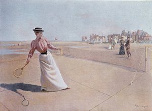 Match de tennis amateur sur la plage - dessin de Lynch, XXe siècle - Albert Lynch