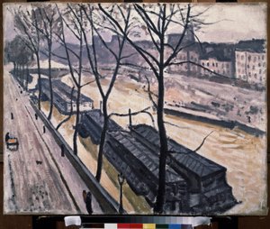 "Paris en hiver, quai Bourbon" Péniches sur les quais de Seine. Peinture de Pierre Albert Marquet