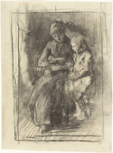 Une mère lisant avec sa petite fille - Albert  Neuhuys