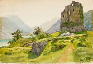 Paysage de montagne avec ruine - Albert Nikolaevich Benois