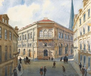 Portrait de la bourse de Riga en Lettonie. Aquarelle d