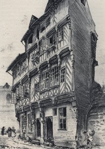 Maison rue Saint Guillaume à Rennes - Vieille France - Bretagne - texte, dessins et lithographies, par Albert Robida (1848-1926) fin du XIXe siècle - Albert Robida