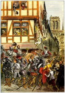 Le roi Henri IV de France acclamé par la foule à son arrivée à Notre-Dame après la reddition de Paris le 22 mars - Albert Robida
