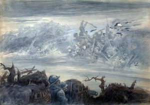 Le combat des ombres : poilus dans une tranchee imaginer un assaut par des soldats fantômes - Albert Robida
