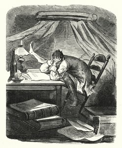 Homme lisant à une table - Albert Robida