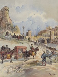 Marguerite de France allant visiter son frère, est reçue au Pont de Tolède par Charles-Quint - Albert Robida