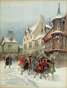 Bataille de boules de neige à Romorantin (France). Le roi François Ier (1494-1547) blessé lors de l
