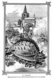 La Tarasque de Tarascon, monstre fabuleux du folklore de Provence : illustration par Albert Robida du manuel scolaire « Choix de lectures » par A Mironneau, Librairie Armand Colin 1911