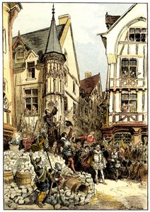 Le Duc de Guise acclamé par la foule et les soldats du régiment des Gardes Françaises à Paris le jour des Barricades - Albert Robida