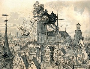 Le Géant Gargantua saute de son cheval - Albert Robida