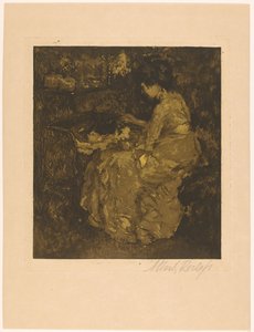 Femme nourrissant un enfant dans un berceau - Albert Roelofs (signed by artist)