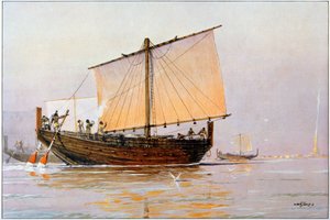 Navire de commerce phénicien arrivant à Pharos