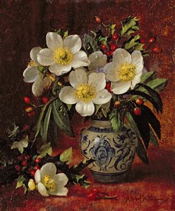 Nature morte de roses de Noël et de houx - Albert Williams